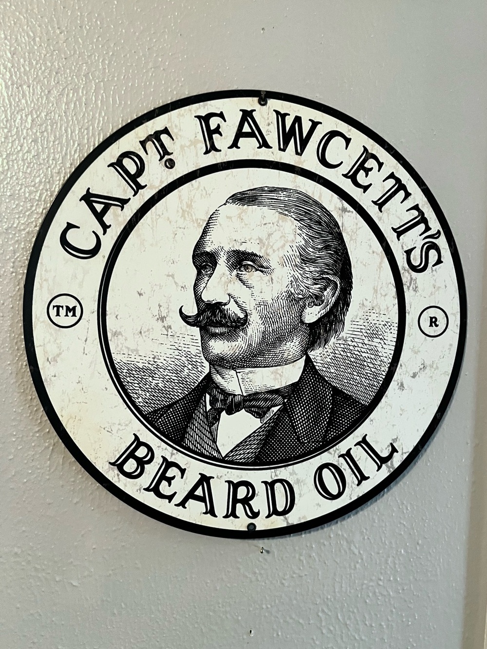 Captain Fawcett Beard Oil Metal Sign